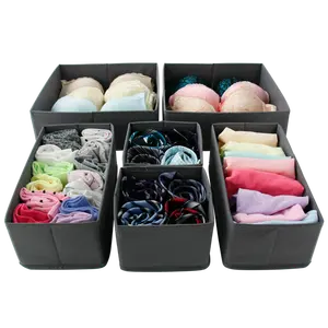 Amazon Hot Selling 6 Pack Home Closet Storage Solid Color Drawer Divider Organizer For Clothes Sock And Underwear Grey Color