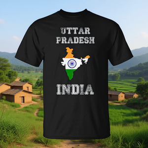 Camiseta Vintage con Mapa de la Bandera del Uttar Pradesh, India, Hecha a Mano, Ropa Promocional de la India - Product Image 3