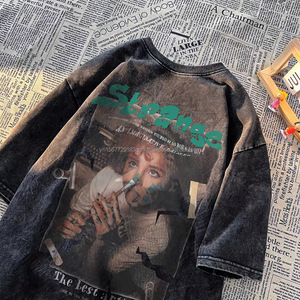 Áo thun nam chất liệu cotton dày, in hình chất lượng cao, kiểu vintage acid wash, thiết kế oversized, in logo tùy chỉnh, phong cách streetwear - Product Image 1