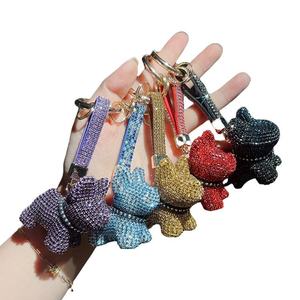 Wholesale Crystal Rhinestone French Bulldog Keychain Bling Bag Pendant Puppy Schoolbag Charm Sparkling Creative Exquisite