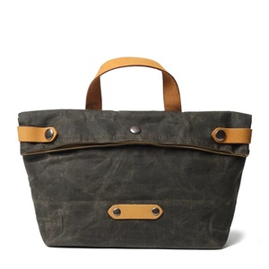 New Design Women Vintage <strong>Medium</strong> Tote Bags Waxed Waterproof Canvas Leather Laptop <strong>Handbag</strong> - Product Image 5