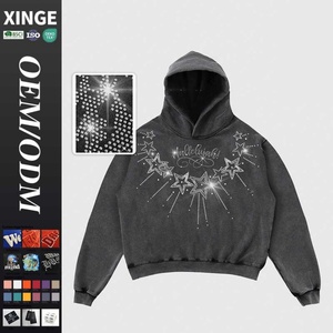 Fabricante de Sudaderas con Capucha Personalizadas, Estilo Vintage, Lavado, Oversize, Desgastado, 500 g/m², de Gran Gramaje, con Pedrería, Lavado Ácido, Corte Holgado, 100% Algodón para Hombre - Product Image 1