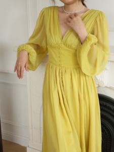 BSG <span class=keywords><strong>Garment</strong></span> <span class=keywords><strong>Fashion</strong></span> Plus Size Elegante Chique Hoge Kwaliteit V-hals Lange Mouwen Chiffon Feestjurk met Spleet Maxi Jurk voor Dames - Product Image 4