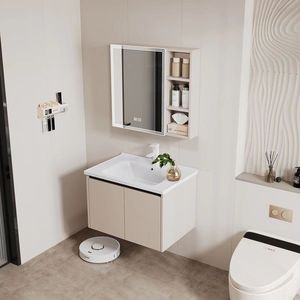 Modern white bathroom cabinet smart <b>mirror</b> cabinet white washbasin suspended cabinet body - Product Image 3