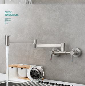 حنفية مطبخ نحاسية بمقبض واحد بتصميم كلاسيكي ، حشوة وعاء بارد ساخن ، صمام سيراميك ، حنفية موقد قابلة للطي مثبتة على الحائط لـ <span class=keywords><strong>2</strong></span> - Product Image 4