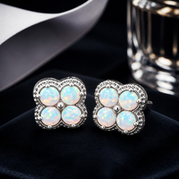 Einzigartige Kleeblatt-Moissanit Synthetische Opal-Ohrstecker 925 Sterling Silber Hypoallergener Edel-Schmuck Geschenk für Sie Tägliches Tragen