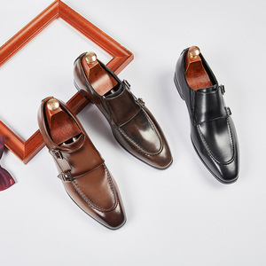 <b>Brown</b> Genuine Leather <b>Monk</b> <b>Strap</b> Dress <b>Shoes</b> Pointed Toe Buckle Closure Career All Seasons Rubber Outsole Drop Shipping - Product Image 5
