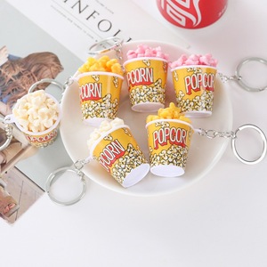 Promotional Party Mini Food Plastic Simulated Food Cup Popcorn Bucket Keychain Bag Pendant Cinema Activity Gift