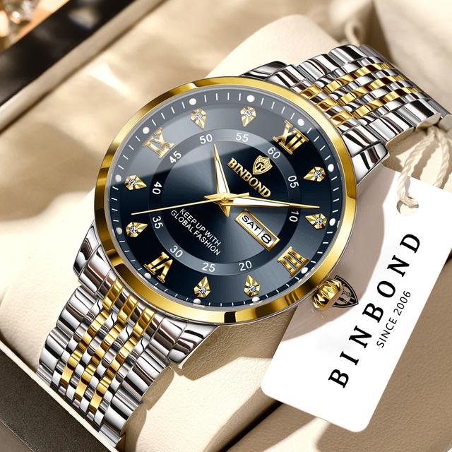 BINBOND Famous Brand Scratch-resistant Luxury Luminous Wrist Watch Men's Calendar Relojes Inteligentes Fashionable Quartz Watch