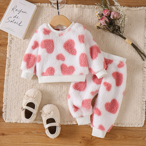 เสื้อผ้าเด็กฤดูใบไม้ผลิฤดูใบไม้ร่วงชุดเสื้อสเวตเตอร์และกางเกงลายหัวใจสำหรับเด็กผู้หญิง 0-3T - Product Image 1