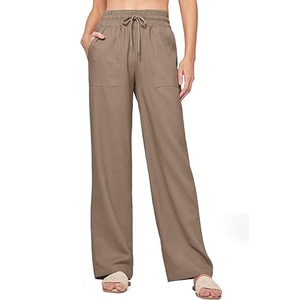 Pantaloni lunghi da <span class=keywords><strong>donna</strong></span> in cotone a vita alta Casual pantaloni larghi a gamba dritta - Product Image 3