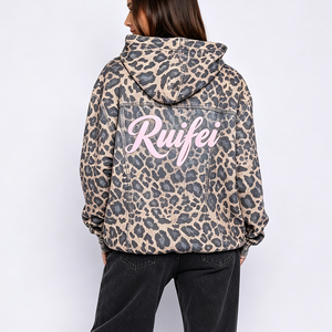 <span class=keywords><strong>Felpa</strong></span> con Cappuccio Personalizzata 100% Cotone Puro 400g, Stampa <span class=keywords><strong>Leopardata</strong></span> per Abbigliamento Sportivo Femminile - Product Image 2