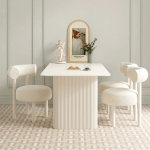 Set Tavolo da Pranzo di Lusso Moderno Rettangolare da 4, 6 e 8 Posti con Piano in Ardesia e Legno Massello Bianco per Arredamento Sala da Pranzo - Product Image 3