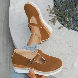 Chaussures compensées européennes et américaines en daim tressé à semelle épaisse pour femme, taille 44, collection automne - Product Image 2