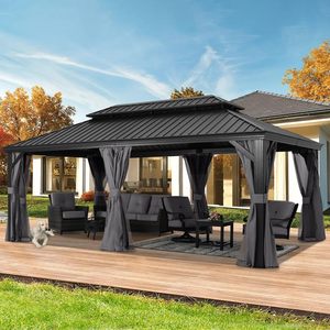 Gazebo à toit rigide 12x20 - Gazebo extérieur en métal à toit rigide, pavillon <span class=keywords><strong>permanent</strong></span> en acier galvanisé avec structure en aluminium - Product Image 1
