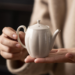 Guanlan Wood Ash Ceramic Teapot Porcelain Oval With Lid Kung Fu <b>Tea</b> <b>Set</b> Small Household Retro Afternoon <b>Tea</b> - Product Image 4