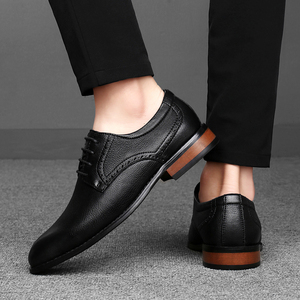 Scarpe eleganti in vera pelle di primo strato radice di legno Sole punta chiusa con lacci di altezza crescente dimensione solida 36-47 per la primavera - Product Image 4