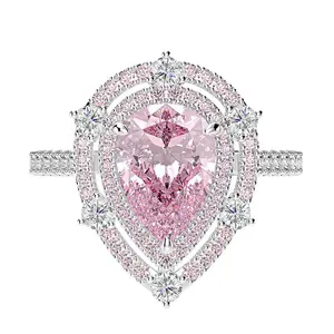 보석 도매 925 스털링 실버 절묘한 핑크 고품질 드롭 모양 마이크로 세트 다이아몬드 핑크 배 모양 큐빅 지르콘