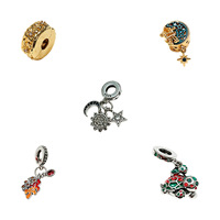 Perhiasan DIY Asli, Manik-manik Longgar Bentuk Hati & Bulat Kompatibel dengan Pandora, Pesona Fashion untuk Dekorasi