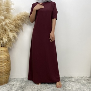 6722# New Stylish Design Crew Neck Wrinkle Crepe Versatile Half Sleeves Simplicity Solid Color <b>Dress</b> Summer Women Abaya <b>Dresses</b> - Product Image 4