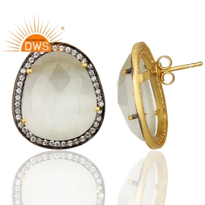 Pendientes de Piedra Lunar Blanca, Plata 925 Chapada en Oro de 14k, Estilo Indio, Fabricante de Joyería - Product Image 3