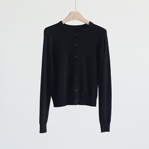 고품질 여성용 크루넥 스웨터 니트 가디건, 무지 원사 캐주얼 스타일 가을 상의 - Product Image 1