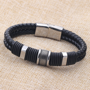 Pulsera de Cuero Negro Tejida para Hombre, Cierre Magnético de Acero Inoxidable, Diseño Geométrico, Joyería de Regalo, 20MM - Product Image 2
