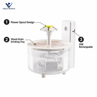 Fontaine à eau pour animaux de compagnie avec bec en forme de fleur et plateau imitation bois, fontaine à eau automatique pour chat et chien, rechargeable par USB