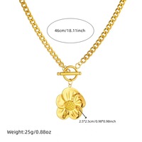 Vente en gros en vrac pendentif fleur en acier inoxydable plaqué or 18 carats sans ternissement collier à boucle OT pour femme