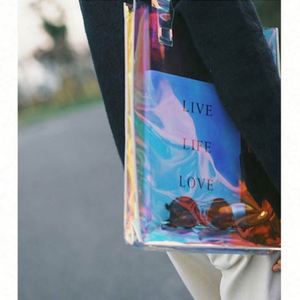 Fashion Hologram PVC Tote <b>Bag</b> <b>Clear</b> Laser Handbag Transparent Holographic Iridescent Shopping <b>Bags</b> - Product Image 2