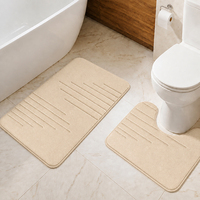 Ensemble de tapis en mousse à mémoire de forme et polaire corail à rayures verticales, uni, antidérapant, matelassé, lavable en machine, en forme de U, pour salle de bain, cuisine, balcon