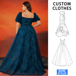 Impereal tül A-Line gece elbisesi zarif mavi pullu balo kokteyl elbise dantelli nakış kadınlar lüks bölünmüş parti elbise - Product Image 2