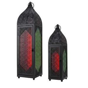 Wholesale Designer Gold Metal Moroccan Lanterns With Colorful Glass Panels for Home Decorations - Product Image 3
