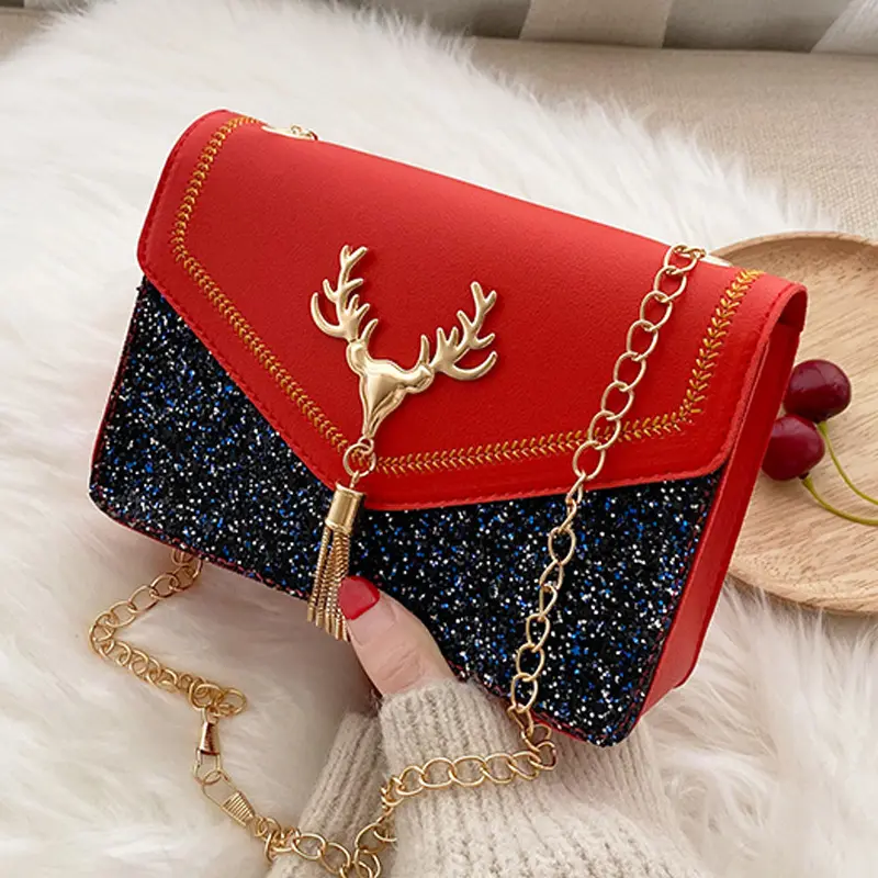 2023 Spring Summer Texture All-match Flash Tassel Small Square Lady Bag Dee Horn One-shoulder Cross-body Bag