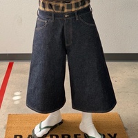 Fabricant de vêtements streetwear pour hommes, jorts en denim brut sur mesure OEM ODM, jorts larges à coutures contrastées, shorts longs, style skate