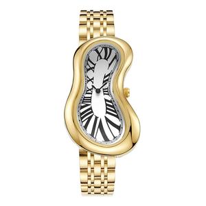 רטרו y2k יוניסקס להקת נירוסטה טוויסט זהב התכה קוורץ פרק היד שעון רומי מספרים מופשטים - Product Image 3