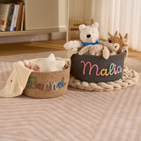 Panier en corde de coton personnalisable avec poignée, nom de l'animal brodé, fil multicolore, capacité 10-20L, écologique, réutilisable, portable
