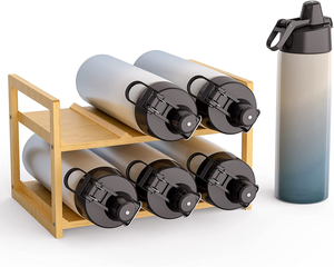 JUNJI-organizador de botellas de agua de bambú, con etiquetas, despensa de cocina, estante de almacenamiento de madera para armarios, taza para el hogar - Product Image 1