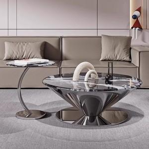 Mesa de Centro Moderna Minimalista de Mármol y Acero Inoxidable para Sala de Estar - Mueble Duradero, Ecológico y Fácil de Limpiar - Product Image 1