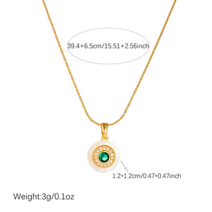 European Style Round Pendant Necklace White Shell Emerald Eye Gold Plated Stainless Steel Clavicle Chain For Women - Product Image 4