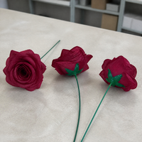 Rose artificielle faite à la main, économique, à tige unique, sans feuilles, 30 cm, 7,5 cm, en soie rouge bordeaux, pour bouquet de mariage, décoration de vase, vente en gros