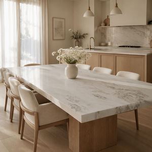 Lastra di Marmo Bianco Fendy - Marmo Naturale Bianco Sporco con Venature Grigie per Piani di Lavoro, Pareti e Pavimenti, Lastra Grande Lucidata - Product Image 5