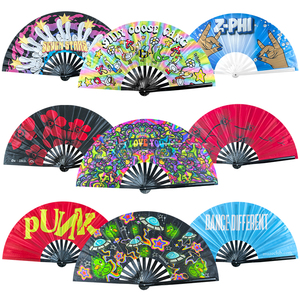 पुरुषों/महिलाओं के लिए कस्टम बड़े रेव क्लैक फोल्डिंग हैंड फैन-एडाम संगीत उत्सव के लिए - Product Image 1