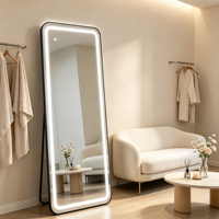 Miroir LED intelligent de forme ovale avec cadre en alliage d'aluminium, design décoratif écologique, mural ou sur pied, pour la maison et le commerce