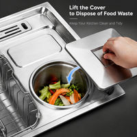 Évier de cuisine double à deux trous en acier inoxydable 304 embouti, avec surface nano, poste de travail multifonctionnel et accessoires