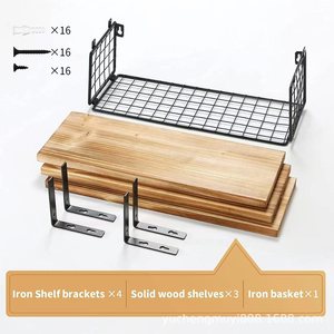 Wooden <b>Wall</b> <b>Mounted</b> <b>Shelf</b> Iron Wood Combination Kitchen Organizer Living Room Plant Storage Rack Rectangle Durable - Product Image 4