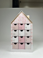 Boîte de calendrier de l'avent en forme de maison rose avec tiroirs numérotés, emballage cadeau personnalisé pour le compte à rebours de Noël, beauté