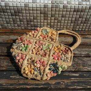 French Korea Romantic Style <b>Hand</b> <b>Made</b> Flower Design Beach Bag - Product Image 3