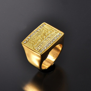 Bague en Acier Titane Plaqué Or 18K, Dernière Cène, Judas, Treize Apôtres, Bague Tendance pour Homme, <span class=keywords><strong>Relief</strong></span> Zirconia, Anti-ternissement - Product Image 2