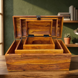 Handcrafted Indian Sheesham Wood Modern Rectangular Storage Chest Box 40x28x20cm Wholesale Moradabad - Product Image 3